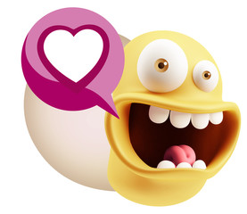 3d Rendering Smile Character Emoticon Expressing Love with a Hea