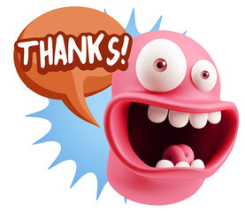 3d Rendering Smile Character Emoticon Expression saying Thanks w