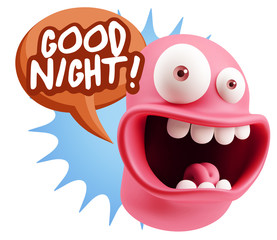 3d Rendering Smile Character Emoticon Expression saying Good Nig