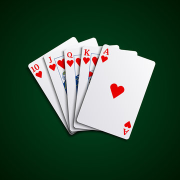 Pocker cards flush hearts hand