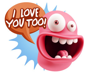3d Illustration Laughing Character Emoji Expression saying I Lov