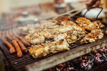 Grilled meat and vegetables