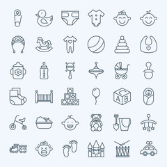 Line Baby Child and Toys Icons Set