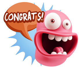 3d Rendering Smile Character Emoticon Expression saying Congrats