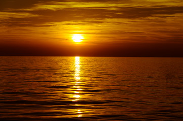orange scenic sunset and sea horizon