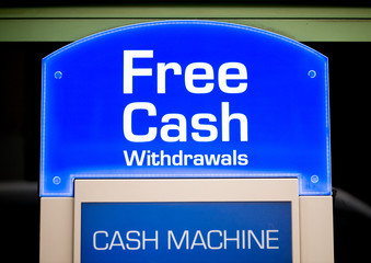 Free Cash Withdrawals Sign - Cash Machine