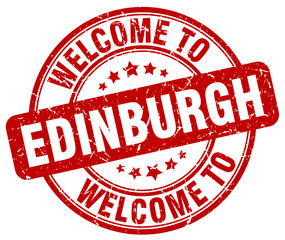 welcome to Edinburgh red round vintage stamp