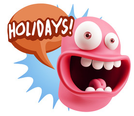 3d Rendering Smile Character Emoticon Expression saying Holidays