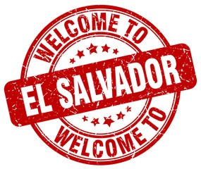 welcome to El Salvador red round vintage stamp