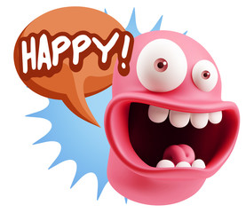 3d Rendering Smile Character Emoticon Expression saying Happy wi