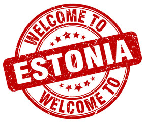 welcome to Estonia red round vintage stamp