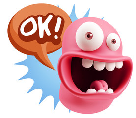 3d Rendering Smile Character Emoticon Expression saying Ok with