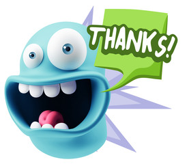 3d Rendering Smile Character Emoticon Expression saying Thanks w