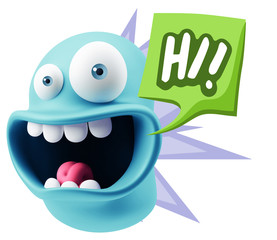 3d Illustration Laughing Character Emoji Expression saying Hi wi