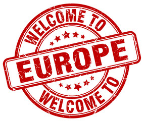 welcome to europe red round vintage stamp