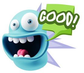 3d Illustration Laughing Character Emoji Expression saying Good