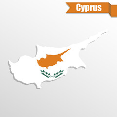 Cyprus map with flag inside and ribbon