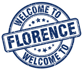 welcome to Florence blue round vintage stamp