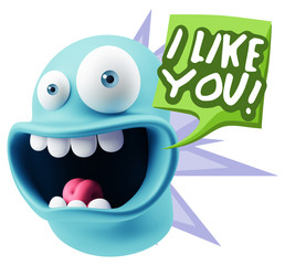 3d Illustration Laughing Character Emoji Expression saying I Lik