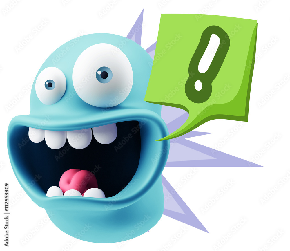 Fototapete 3d Rendering Smile Character Emoticon Expression saying ! with C
