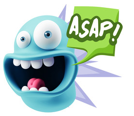 3d Illustration Laughing Character Emoji Expression saying Asap