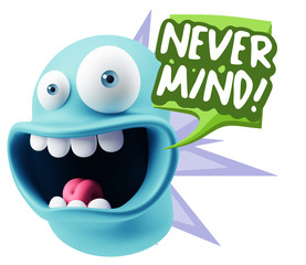 3d Rendering Smile Character Emoticon Expression saying Never Mi