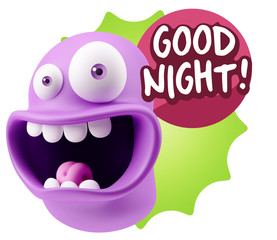 3d Rendering Smile Character Emoticon Expression saying Good Nig