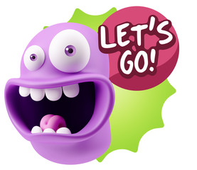 3d Rendering Smile Character Emoticon Expression saying Let'S Go