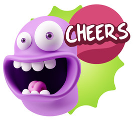 3d Rendering Smile Character Emoticon Expression saying Cheers w