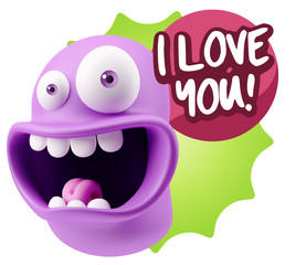 3d Rendering Smile Character Emoticon Expression saying I Love Y