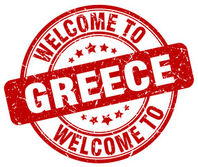 welcome to Greece red round vintage stamp