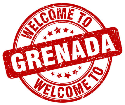 welcome to Grenada red round vintage stamp