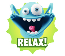 3d Rendering Smile Character Emoticon Expression saying Relax wi