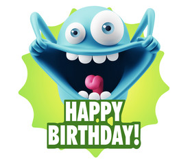 3d Rendering Smile Character Emoticon Expression saying Happy Bi