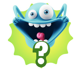 3d Illustration Laughing Character Emoji Expression saying ? wit