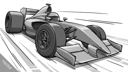 Schilderijen op glas child's funny cartoon formula race car vector illustration art © Turaev