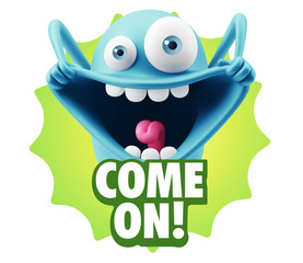 3d Illustration Laughing Character Emoji Expression saying Come