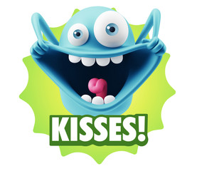 3d Rendering Smile Character Emoticon Expression saying Kisses w