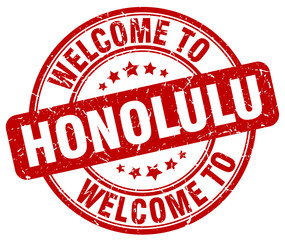 welcome to Honolulu red round vintage stamp