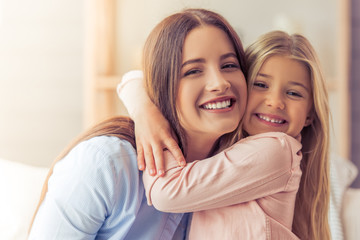 Mom and daughter at home