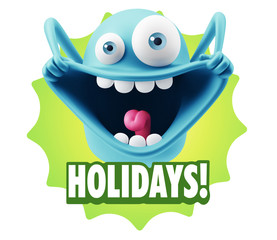 3d Rendering Smile Character Emoticon Expression saying Holidays