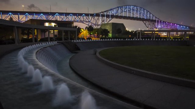 Colored Lights on the Corpus Christi Harbor Bridge from the Water Gardens at Bayfront Science Park, timelapse