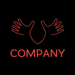 Obraz premium Vector sign abstract open hands, in linear style on black backgr