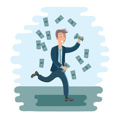 Cartoon businesman dancing with money