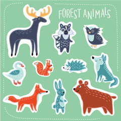 Forest funny cartoon animals set