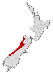 Map - New Zealand, West Coast