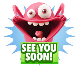 3d Rendering Smile Character Emoticon Expression saying See You