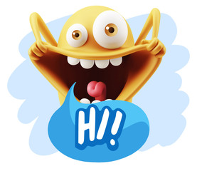 3d Illustration Laughing Character Emoji Expression saying Hi wi