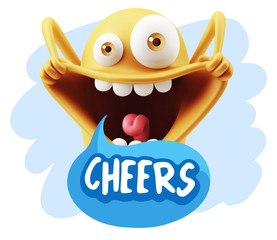 3d Rendering Smile Character Emoticon Expression saying Cheers w