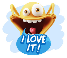 3d Rendering Smile Character Emoticon Expression saying I Love I